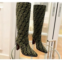 Good Quality Fendi Cut High Boots 10cm in FF Jacquard Green 092159