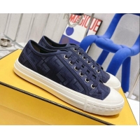 Luxury Fendi Domino FF Fabric Low-top Sneakers Navy Blue 1102956