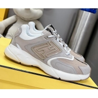 Luxury Fendi Faster Trainers Sneakers in Suede and Mesh Beige/Grey 101455