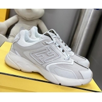 Luxurious Fendi Faster Trainers Sneakers in Suede and Mesh Light Grey 101457