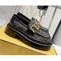 Pretty Style Fendi Fendigraphy Loafers in FF Fabric and Leather Beige 102964