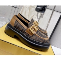 Top Grade Fendi Fendigraphy Loafers in FF Fabric and Leather Brown 102965