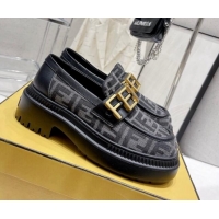 Perfect Fendi Fendigraphy Loafers in FF Fabric and Leather Black 102966