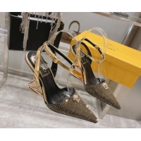 Good Quality Versace x Fendi Fendace First Crystal High Heel Pumps 9cm Gold 110124