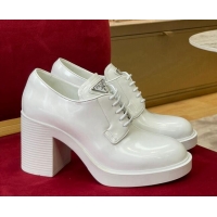 Top Grade Prada Brushed Leather Lace-up Pumps 7.5cm White 081085