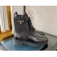 Classic Hot Prada Brushed Leather and Re-Nylon Boots Black 081334