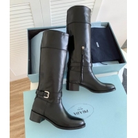 Popular Style Prada Brushed Leather High Boots 4cm Black 081337