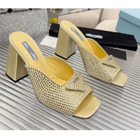 Unique Style Prada Silk Crystal High Heel Slide Sandals 8.5cm Yellow 082672