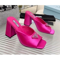 Prada Logo Silk High Heel Slide Sandals 8.5cm Pink 082675