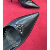 Best Grade Prada Brushed Leather Slingback Pumps 6.5cm Black 0909120