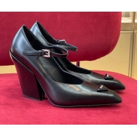 Low Price Prada Brush Leather Pointed Pumps with Slanted Heel 9.5cm Black 0909121