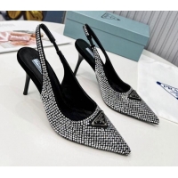 Popular Style Prada Crystal High Heel Slingback Pumps 8.5cm Silver 101110