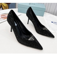 Unique Style Prada Crystal High Heel Pumps 8.5cm Black 101111