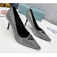 Luxury Prada Crystal High Heel Pumps 8.5cm Silver 101112