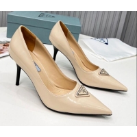 Cheap Price Prada Brushed Leather High Heel Pumps 8.5cm Apricot 101113