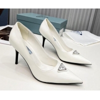 Hot Style Prada Brushed Leather High Heel Pumps 8.5cm White 101117