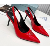 Feminine Prada Brushed Leather High Heel Slingback Pumps 8.5cm Red 101120