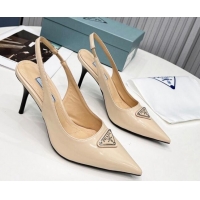 Perfect Prada Brushed Leather High Heel Slingback Pumps 8.5cm Apricot 101121