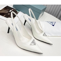 Stylish Prada Brushed Leather High Heel Slingback Pumps 8.5cm White 101123