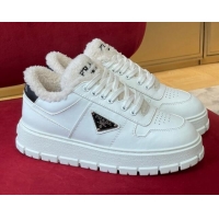 Grade Quality Prada Leather and Shearling Sneakers White 101464