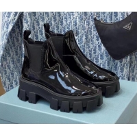 Stylish Prada Monolith Patent Leather Ankle Boots Black 110294