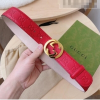 Top Quality Gucci GG Leather Belt 3.7cm GG2833 Red/Gold 2021