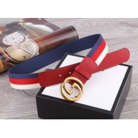 Pretty Style Gucci Striped Belt 3.8cm with Interlocking G Buckle GG2836 Red Leather 2022