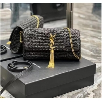 Promotional SAINT LAUREN KATE 99 CHAIN BAG WITH TASSEL IN RAFFIA Y664276 black