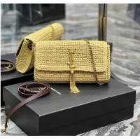 Best Grade SAINT LAUREN KATE 99 CHAIN BAG WITH TASSEL IN RAFFIA Y664276 apricot