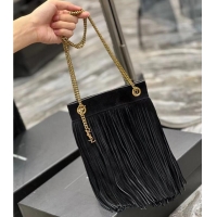 Top Quality SAINT LAURENT SMALL CHAIN BAG IN LIGHT SUEDE WITH FRINGES 683378 BLACK