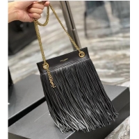 Good Quality SAINT LAURENT SMALL CHAIN BAG IN SMOOTH LEATHER WITH FRINGES 683378 BLACK