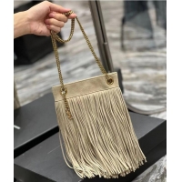 Luxurious SAINT LAURENT SMALL CHAIN BAG IN LIGHT SUEDE WITH FRINGES 683378 GRAY