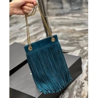 Good Quality SAINT LAURENT SMALL CHAIN BAG IN LIGHT SUEDE WITH FRINGES 683378 blue