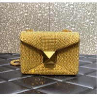 Famous Brand VALENTINO ONE STUD Small Rhinestone Embroidery shoulder bag 1W0B0L YELLOW