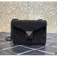 Reasonable Price VALENTINO ONE STUD Small Rhinestone Embroidery shoulder bag 1W0B0L BLACK