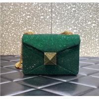 Well Crafted VALENTINO ONE STUD Small Rhinestone Embroidery shoulder bag 1W0B0L GREEN