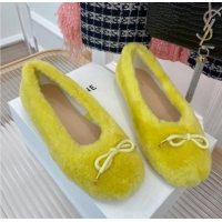 Top Grade Celine Fur Flat Slippers Yellow 090713