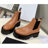 Hot Style Celine Leather Ankle Chelsea Boots with Stud CELINE Brown 100966