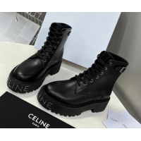 Shop Duplicate Celine Leather Lace-up Ankle Boots with Stud CELINE Black 100968