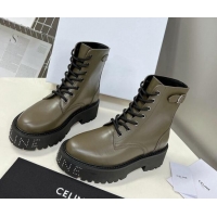 Luxury Discount Celine Leather Lace-up Ankle Boots with Stud CELINE Green 100969