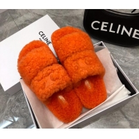 Discount Celine Logo Wool Slide Sandals Dark Orange 110107