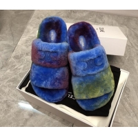 Stylish Celine Logo Wool Slide Sandals Blue 110108