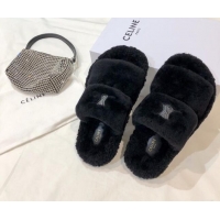 Sumptuous Celine Logo Wool Slide Sandals Black 110110