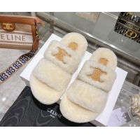 Pretty Style Celine Logo Wool Slide Sandals White 110112