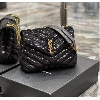 New Design SAINT LAURENT LOULOU SMALL CHAIN BAG IN QUILTED Y LEATHER SATIN AND SEQUINS 494699 black