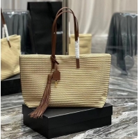 Promotional SAINT LAURENT PANIER MEDIUM BAG IN RAFFIA Y811502 TAUPE