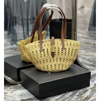 Super Quality SAINT LAUREN PANIER SMALL BAG IN CROCHET RAFFIA AND SMOOTH LEATHER 685618 NATUREL