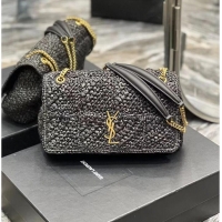 Pretty Style SAINT LAURENT JAMIE MEDIUM CHAIN BAG CARRE RIVE GAUCHE IN CROCHET RAFFIA AND SMOOTH LEATHER 515821 BLACK