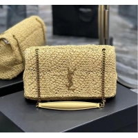 Discount SAINT LAURENT JAMIE MEDIUM CHAIN BAG CARRE RIVE GAUCHE IN CROCHET RAFFIA AND SMOOTH LEATHER 515821 NATUREL