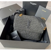 Famous Brand SAINT LAURENT NIKI MEDIUM CHAIN BAG IN RAFFIA 498894 BLACK